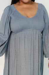 Lainey Smocked Dotted Midi Dress | Dusty Blue